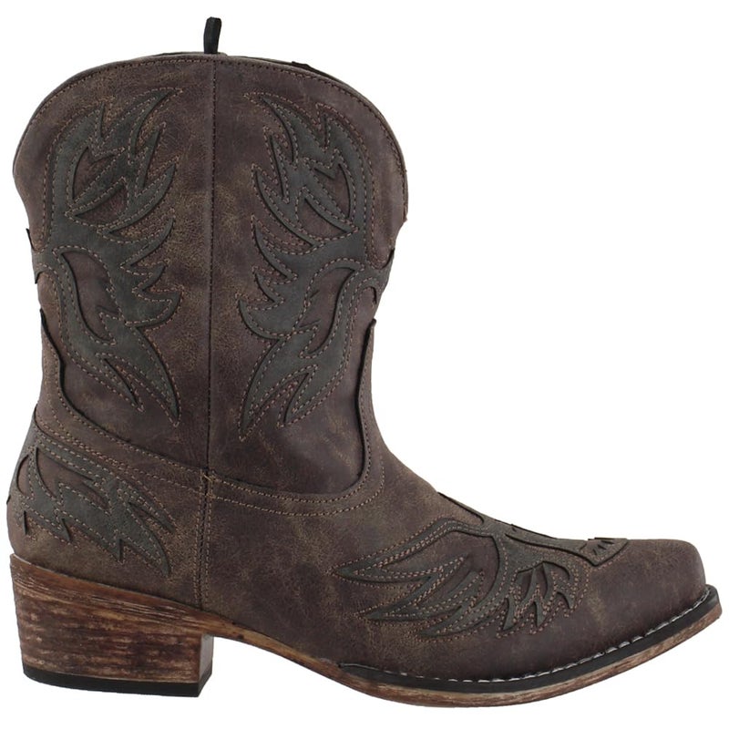 ROPER Womens Amelia Tooled Inlay Snip Toe Casual Boots Ankle Low Heel 1-2" - Brown - Size 7.5 B - Image 1